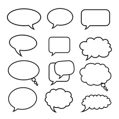 Fototapete - Collection of twelve simple black and white speech bubble vector graphics
