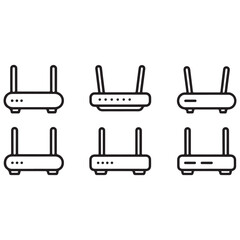 Fototapete - Black vector icons set of computer and office equipment with printer, router, and power plug illustrations isolated