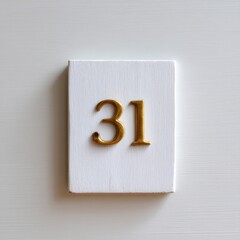 Poster - Elegant White Background Featuring Gold Number 31 Sign, Minimalist Home Decor for Modern Interiors and Stylish Spaces