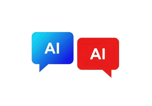 Two speech bubbles blue and red with text isolated on transparent background