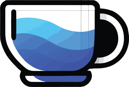 Blue liquid filled mug with black outline white style vector illustration EPS file download