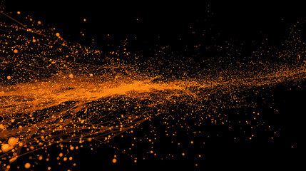 Poster - Abstract orange particles flowing on black background  