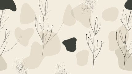 Poster - Abstract vector background with plant outlines in soft colors  