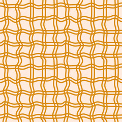 Aufkleber - Seamless pattern of thin curved checkered lines on a beige background. Twisted checkered wavy texture. Vector illustration
