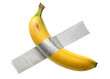 © Dini-Pixels - A yellow banana glued by a silver tape, psot-modern art sarcasm, transparent background PNG
