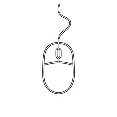 Poster - Simple outline drawing of a wired computer mouse