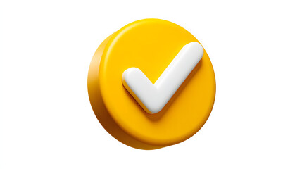 Fototapete - 3d check icon, checklist tick, done mark. Vector realistic plastic style checkmark, symbol of selection, confirmation or approval. yellow circle with a white, white background