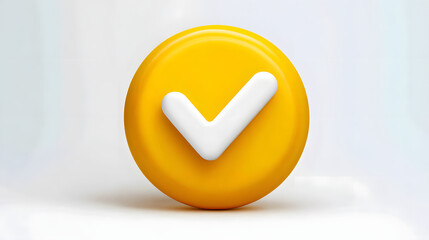 Fototapete - 3d check icon, checklist tick, done mark. Vector realistic plastic style checkmark, symbol of selection, confirmation or approval. yellow circle with a white, white background