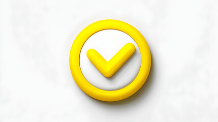 Fototapete - 3d check icon, checklist tick, done mark. Vector realistic plastic style checkmark, symbol of selection, confirmation or approval. yellow circle with a white, white background