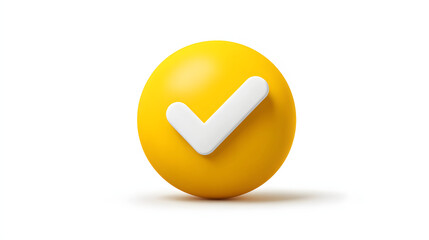 Fototapete - 3d check icon, checklist tick, done mark. Vector realistic plastic style checkmark, symbol of selection, confirmation or approval. yellow circle with a white, white background