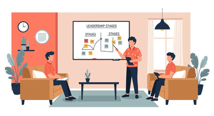 Poster - Presenting Leadership Stages During Business Strategy Discussion Indoors