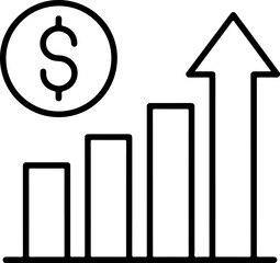 Poster - Simple line art graphic of a rising bar chart with a dollar coin symbolizing financial growth and success