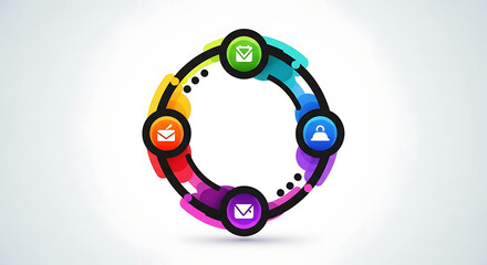 Poster - A circular diagram with colorful accents and email and lock icons on a white background