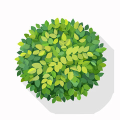 Poster - Top View Illustration of a Lush Green Bush with Detailed Leaves and a Subtle Shadow on a White Background