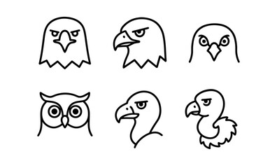Poster - Minimalist bird head line art collection with eagle, owl, and vulture icons