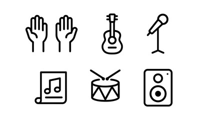 Poster - Minimalist music icons: instruments and notes in linear style