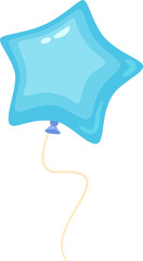 Poster - Light blue star shaped balloon floating with string on white background, simple vector illustration for party, birthday, celebration or greeting card designs