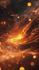 Wall Mural - This  showcases a cosmic scene with bright orange and red lights that suggest fiery energy, possibly representing a stellar explosion or nebula.
