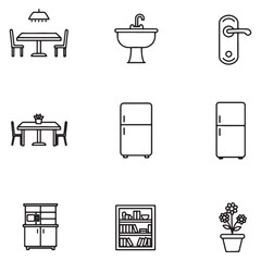 Leinwandbilder - Black and white line art icons of home and kitchen furniture and accessories