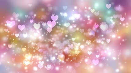 Poster - Soft pastel background with hearts and sparkling lights, creating a romantic and dreamy atmosphere.
