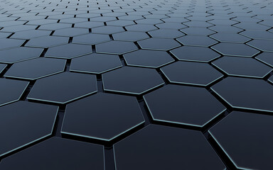 Poster - Dark hexagonal pattern with a futuristic and technological feel receding into the distance