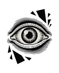 Fototapete - Eye vector illustration black and white concept art with geometric shapes