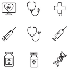 Poster - Healthcare and medical icons in simple black outlined style for various applications