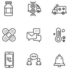 Poster - Healthcare and medical themed set of line icons including ambulance bandage pills thermometer and others