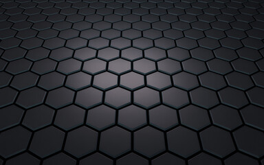 Poster - Dark textured hexagonal pattern receding into the distance with subtle lighting