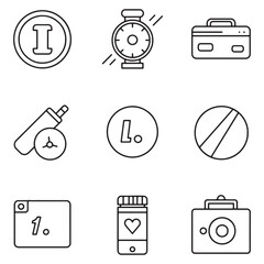 Poster - Minimalist icon set featuring various objects and symbols in a simple outline style