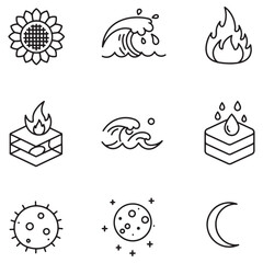 Leinwandbilder - Minimalist line art illustrations of nature elements and celestial bodies in monochrome style
