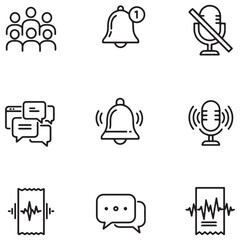 Poster - Modern communication and notification icons set including chat microphone sound and group symbols
