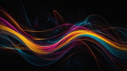 Wall Mural - colorful abstract waves in vibrant hues of pink, blue, orange, and yellow against a dark background.
