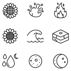 Leinwandbilder - Simple black and white icon set representing nature elements and celestial bodies