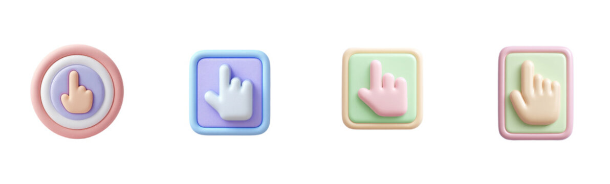 Hand cursor icons in pastel colors. Pointer, click, selection, interface, ux, design, app, modern, flat, pastel, ui, web, graphic, digital.