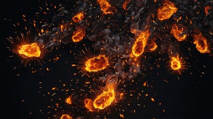 Aufkleber - A dynamic burst of vibrant orange and red flames set against a dark background, showcasing intense energy and motion.