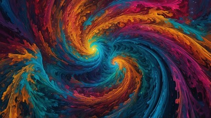 Aufkleber - A vibrant abstract swirl in shades of blue, orange, and pink, creating a mesmerizing cosmic feel.