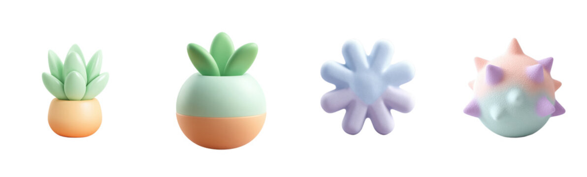 Cute, pastel abstract objects isolated on white. Playful art, design, colorful, decoration, illustration, minimal, fun, bright, modern, whimsical, 3D