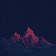 Poster - Reddish mountains under a starlit night sky.