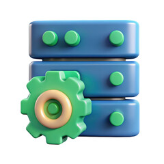 Aufkleber - 3d render of blue data server with green gear isolated on background for digital solutions