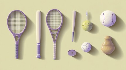 Poster - Assorted sports equipment displayed in a flat design.