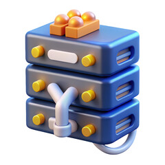 Poster - 3d render of server rack hosting data center network technology and cloud computing infrastructure for digital information management