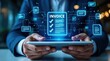 © MDBAKHTIAR - Business professional using a tablet with a glowing digital invoice overlay