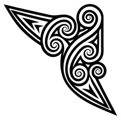 Fototapete - Elegant black tribal scrollwork decorative corner accent with swirling patterns and sharp geometric lines