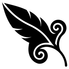 Fototapete - Elegant black tribal feather design with artistic swirls for creative projects and branding