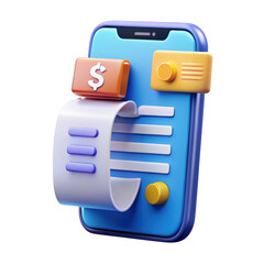 Poster - Mobile payment and invoice 3d render with dollar sign digital finance and online banking illustration