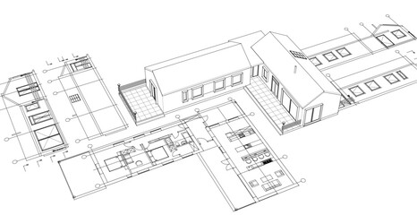 Aufkleber - house architectural project sketch 3d illustration	
