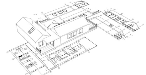 Aufkleber - house architectural project sketch 3d illustration	
