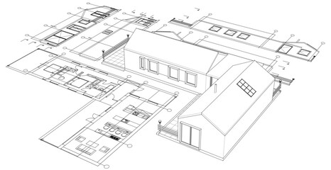 Aufkleber - house architectural project sketch 3d illustration	
