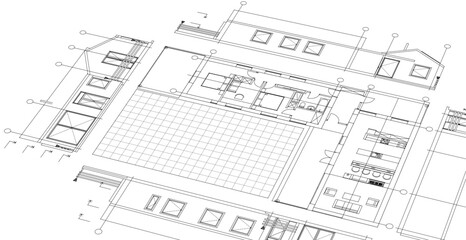 Aufkleber - house architectural project sketch 3d illustration	

